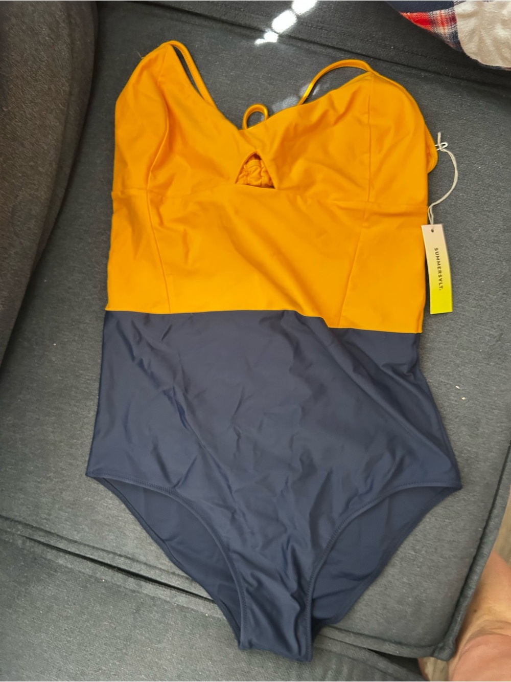 Summersalt Colorblocked One-Piece Swimsuit in Mustard and Navy